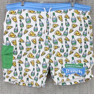 In Your Face Shorts Mens XL White Drawstring Pizza & Ranch All Over Print Rare